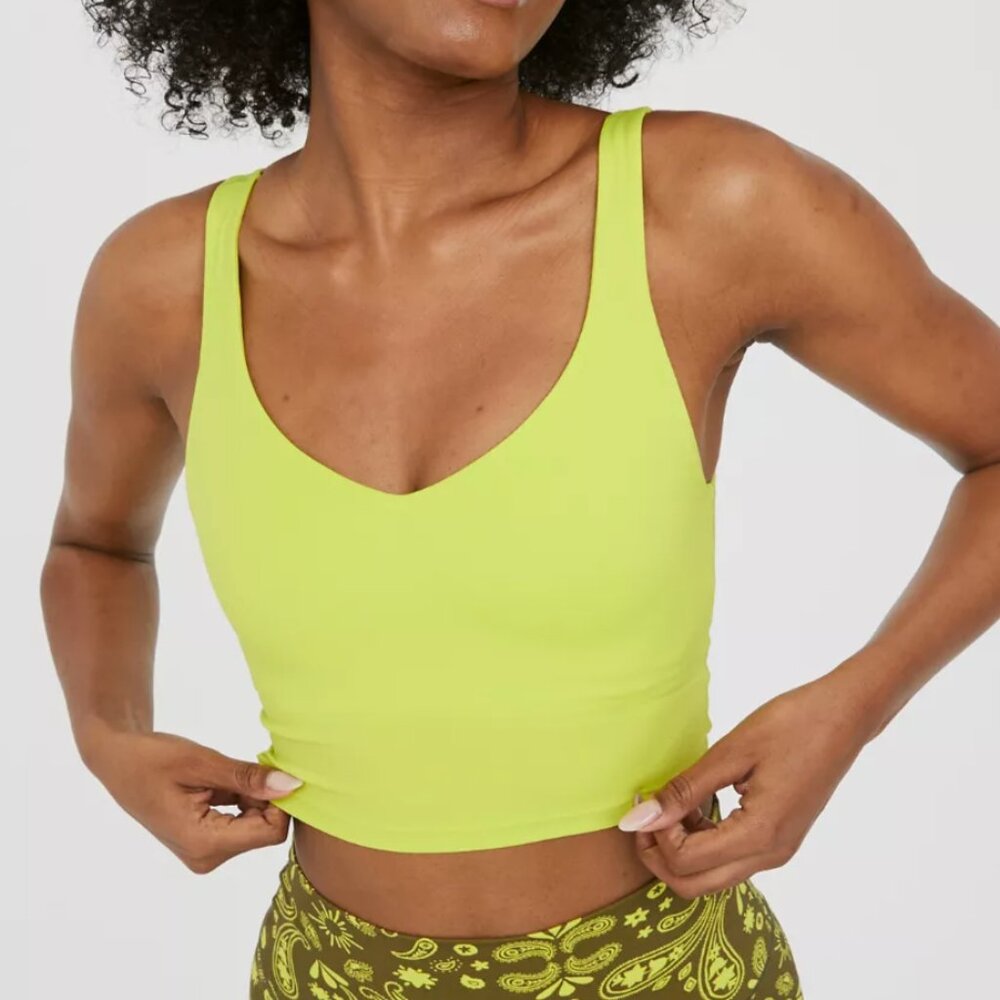 AERIE OFFLINE By Aerie Real Me Low Key Longline Sports Bra in Lime Slush